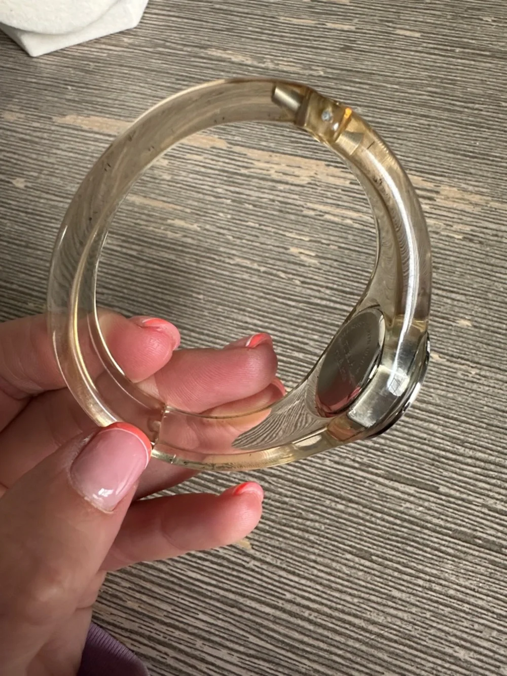 Furla Clear Resin Bangle Watch with Beige Bezel and Silver Dial